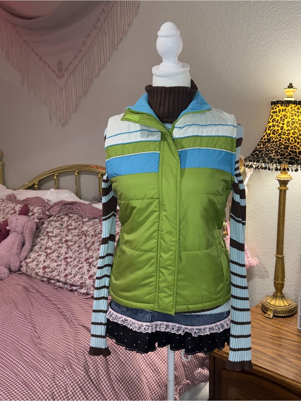 Y2K Women’s Green & Blue Quilted Puffer Vest - Lightweight Layering